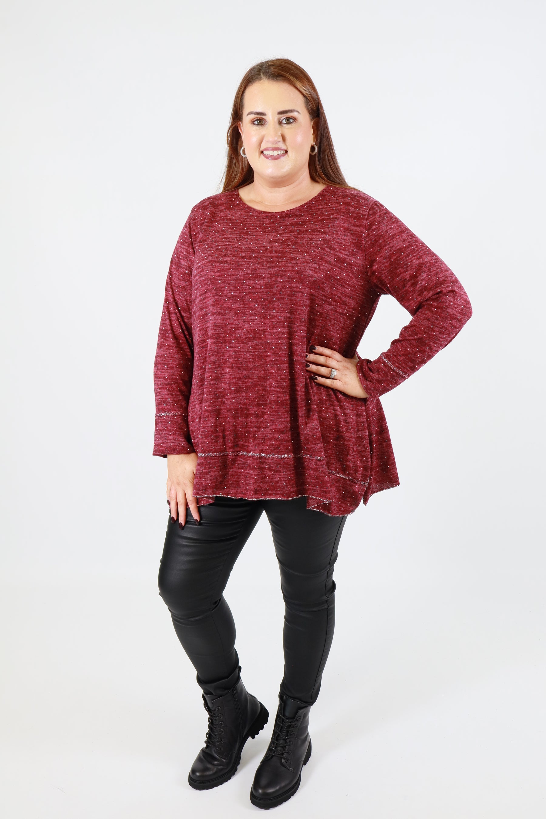 Emer Rhinestone Top in Wine