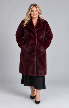 Etage Long Fur Coat in Wine 