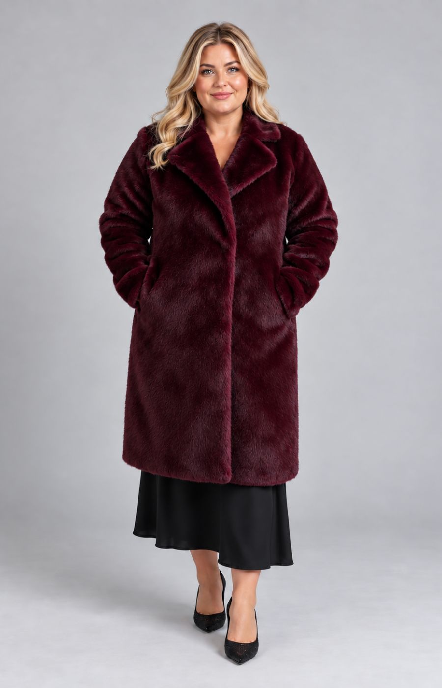 Etage Long Fur Coat in Wine 
