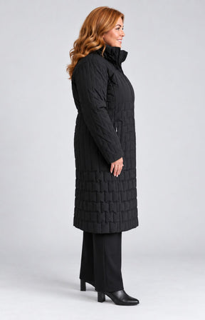 Etage Long Quilted Coat in Black 