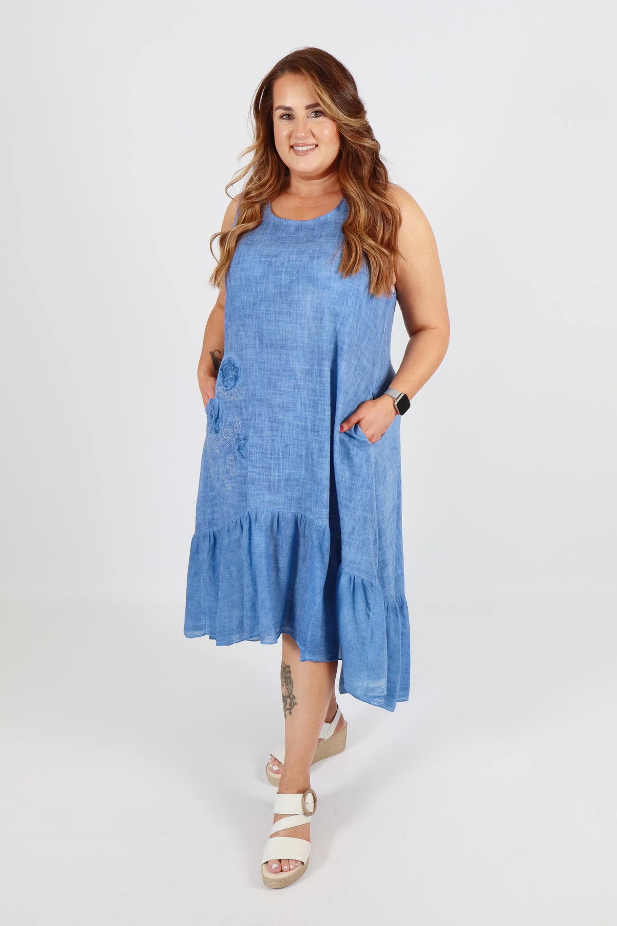 Evie Cotton Dress in Blue