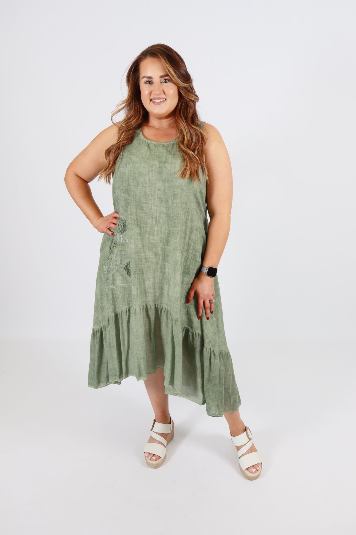 Evie Cotton Dress in Green