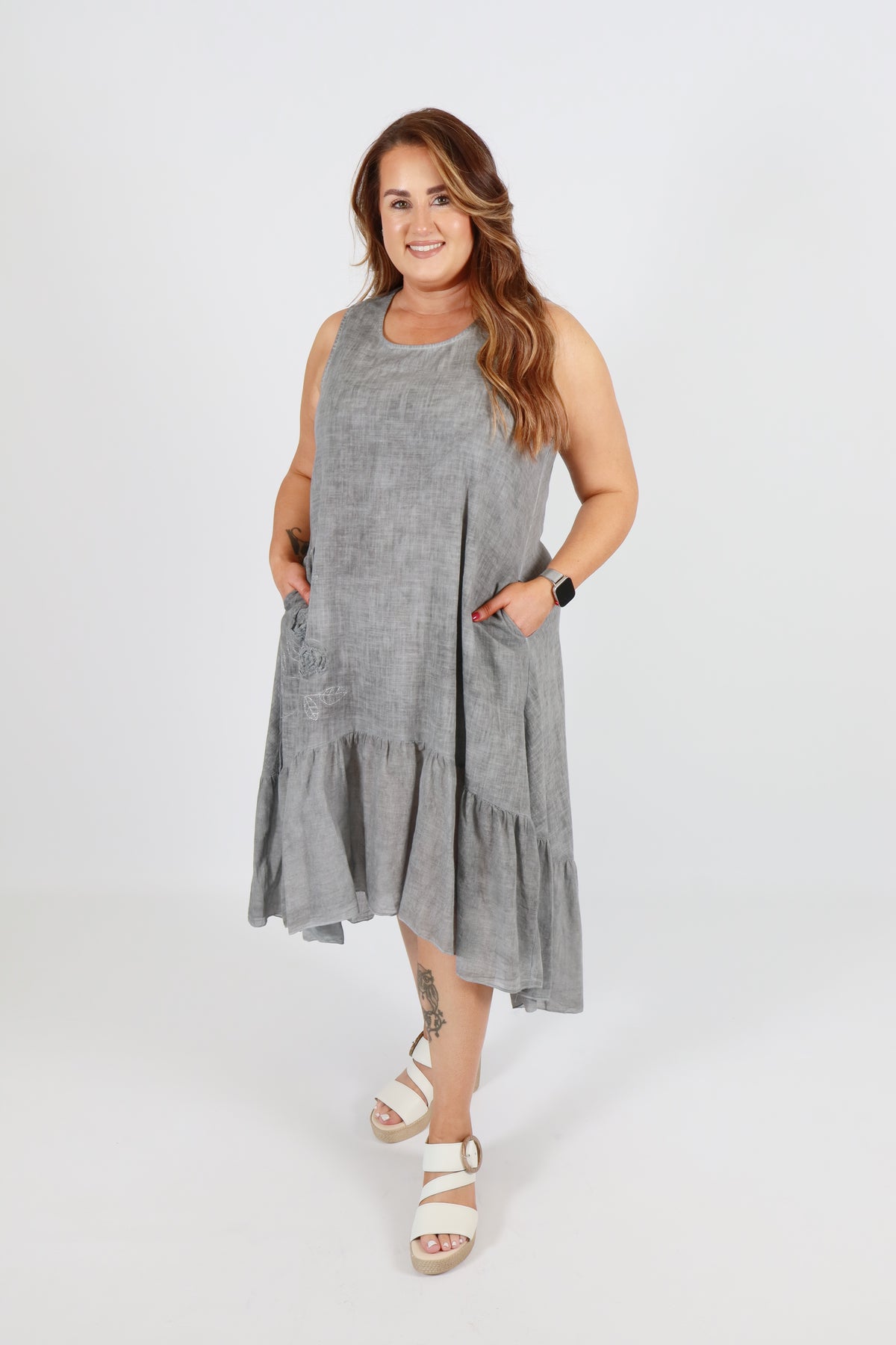 Evie Cotton Dress in Grey