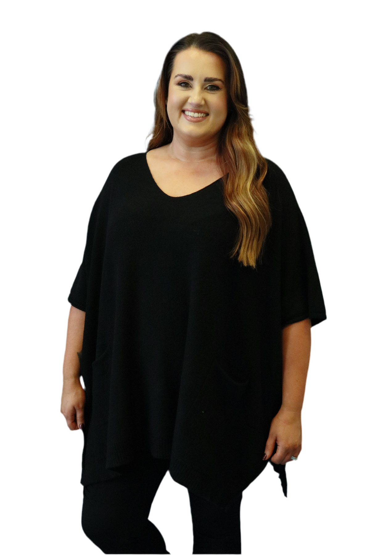 Lina Oversized Knit Poncho in Black