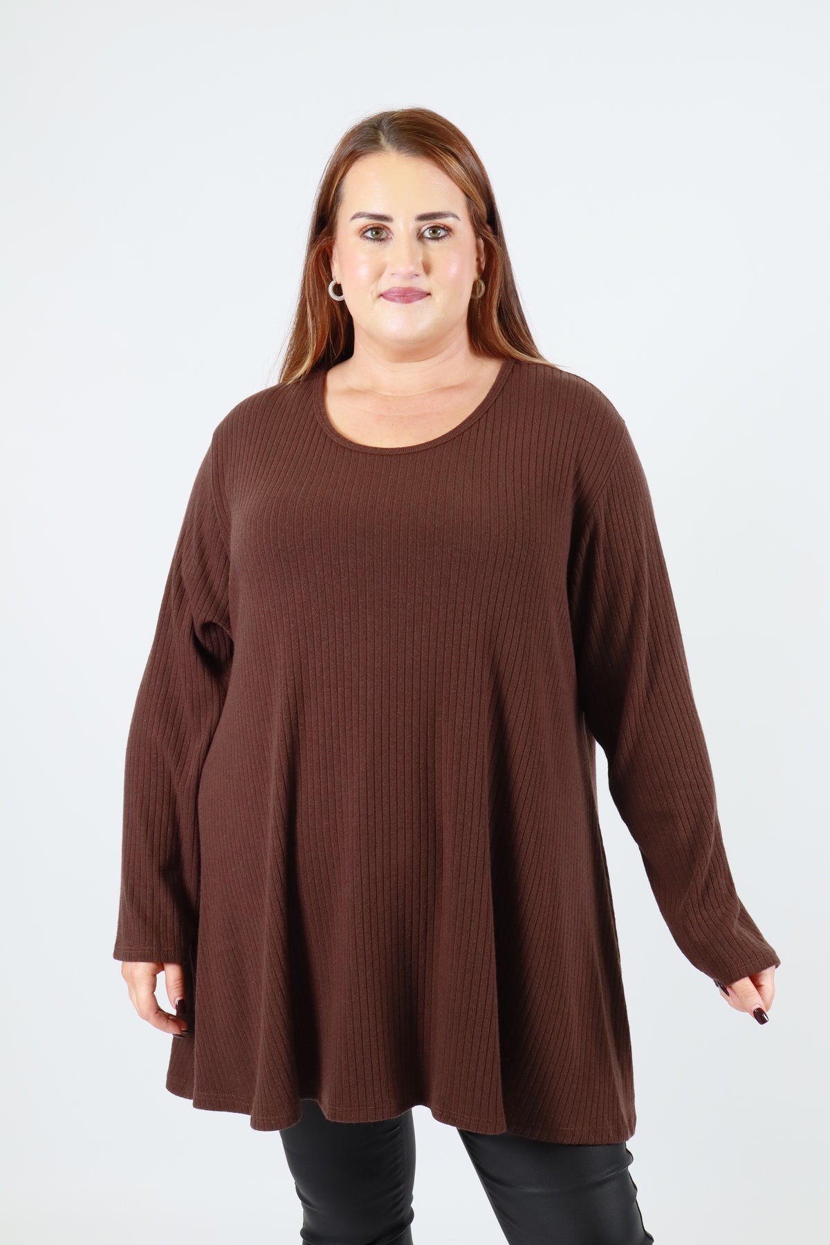 Gabby Ribbed Tunic in Brown