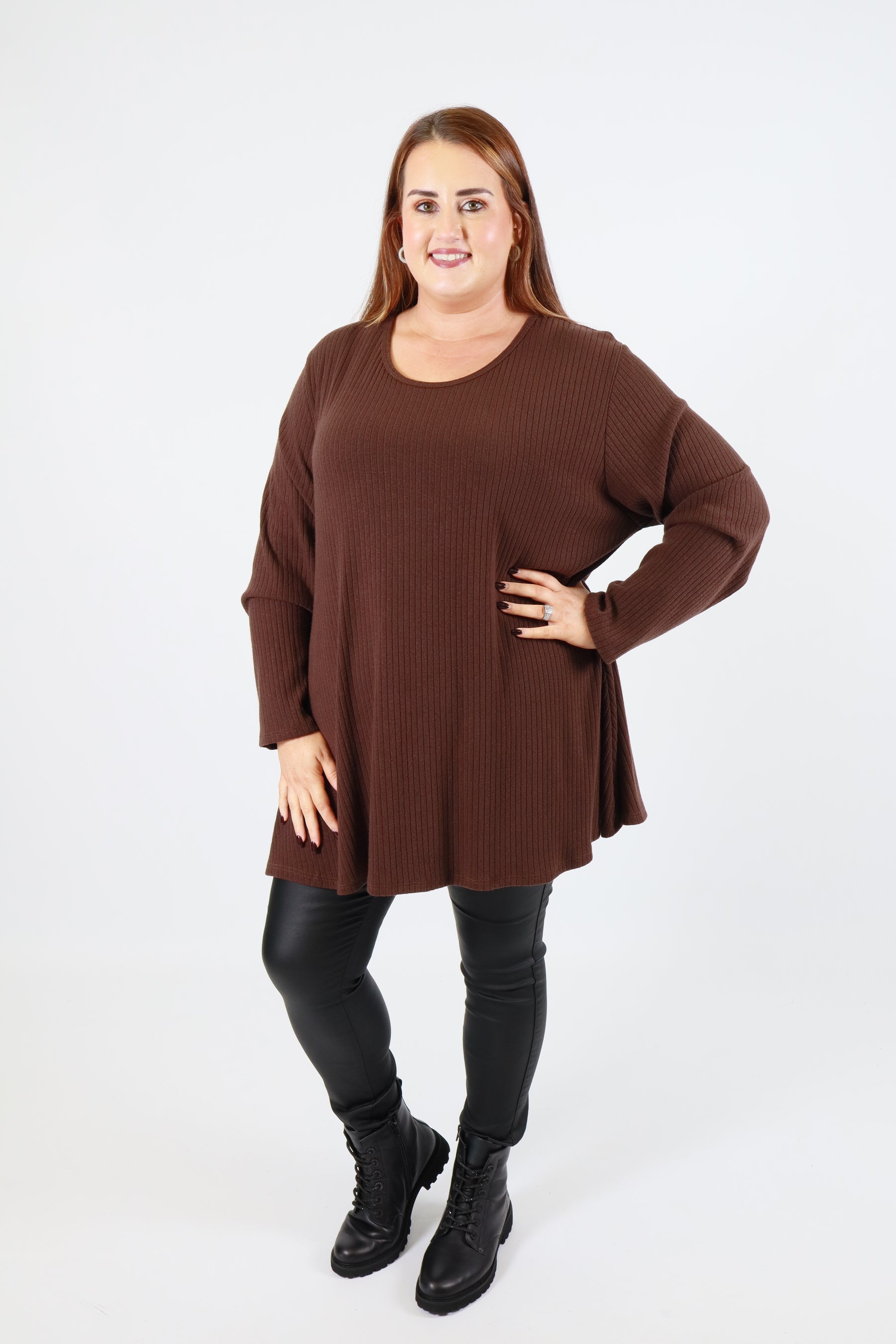 Gabby Ribbed Tunic in Brown