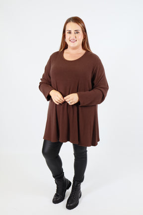 Gabby Ribbed Tunic in Brown