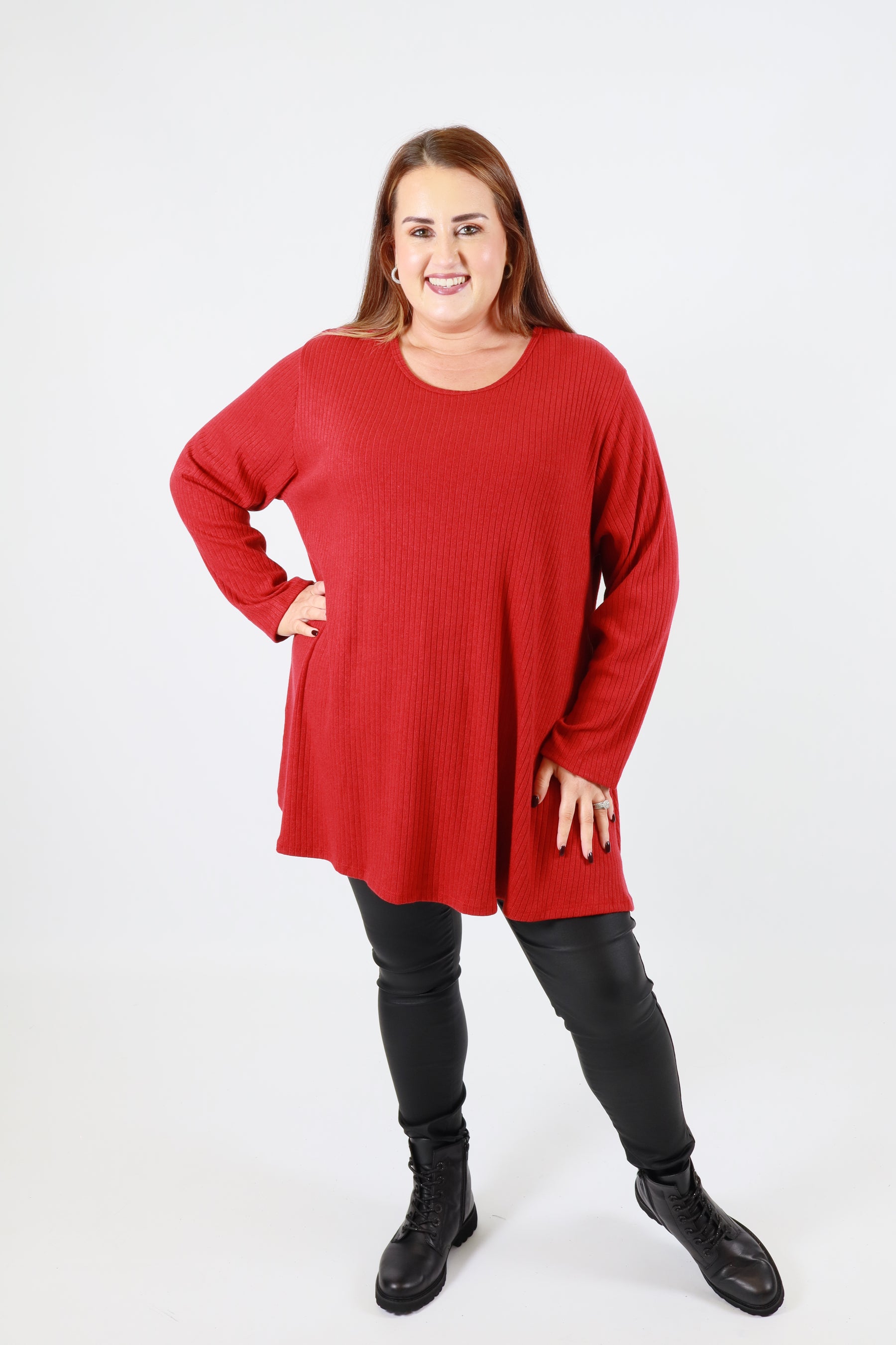 Gabby Ribbed Tunic in Red