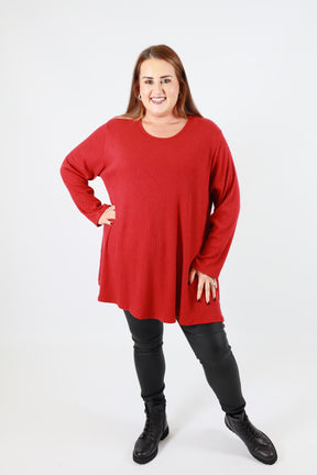 Gabby Ribbed Tunic in Red