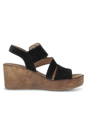 Gabor Black Suede Wedge Sandal 