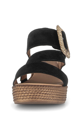 Gabor Black Suede Wedge Sandal 