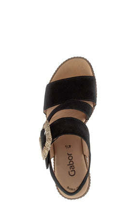 Gabor Black Suede Wedge Sandal 