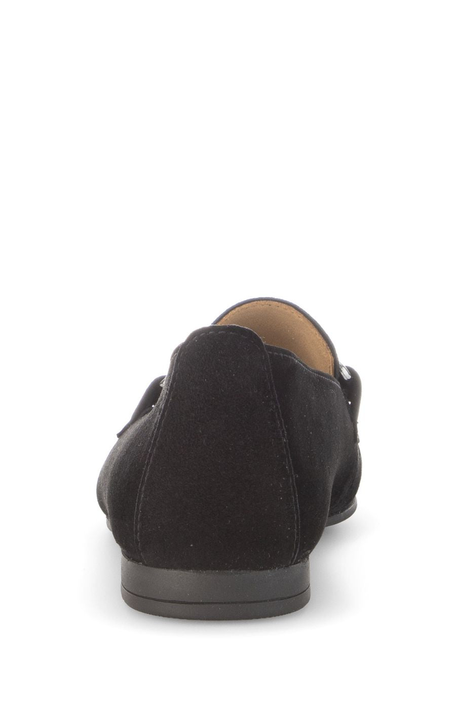 Black suede loafer shoe on a white background 
