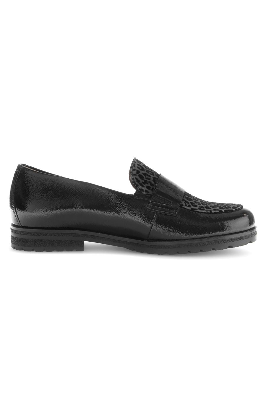 Gabor Patent Leather Shoe in Black with Leopard Print
