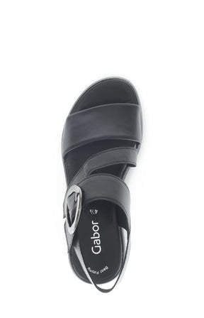 Gabor Platform Sandal in Black, a Black sandal with a metallic buckle on a white background   
