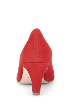 Red high-heeled shoe on a white background