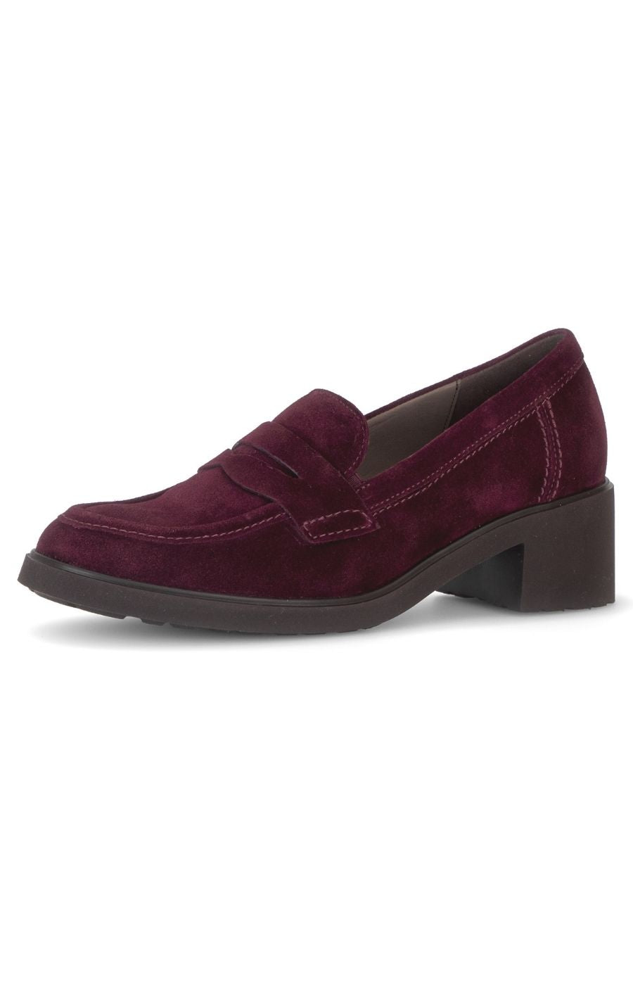 Gabor Suede Heeled Loafer in Wine 