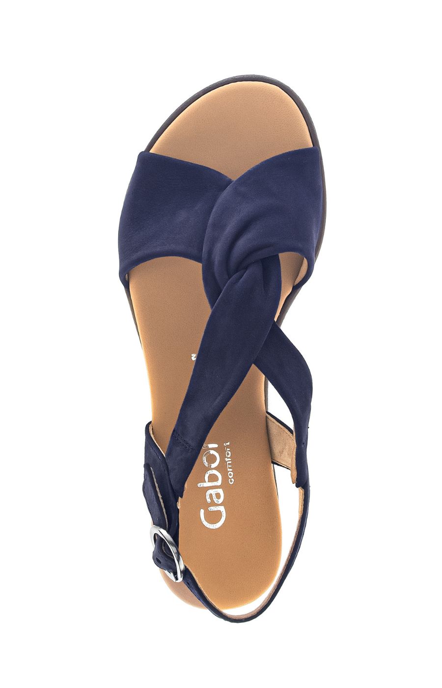 Gabor Twist Sandal in Navy Suede, a navy sandal with buckle closure, twist detailing on the foot, suede upper  