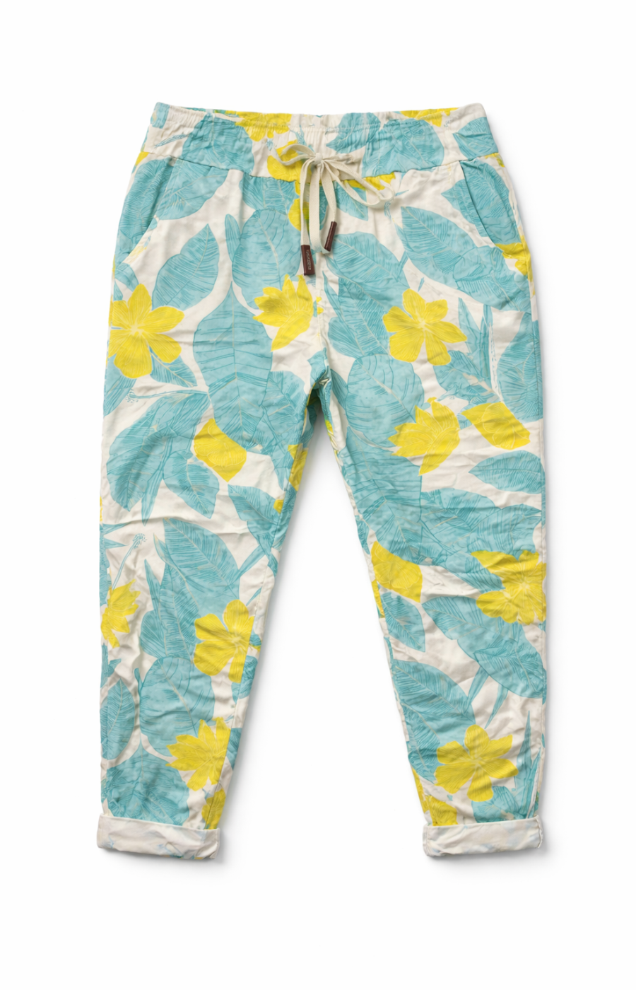 Floral patterned pants on a white background