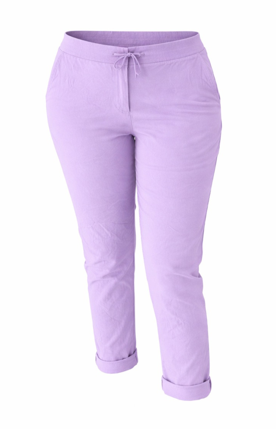 Lilac capri pants on a white background