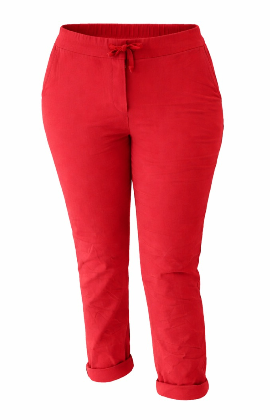 Red joggers on a white background
