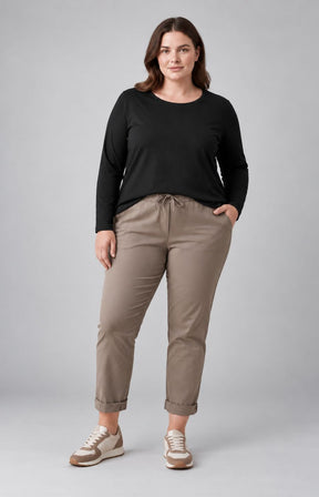 Grace Jogger in Taupe. This image was created using AI