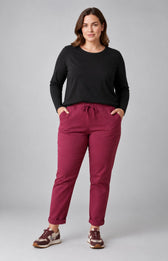 Grace Jogger in Wine. This image was created using AI.