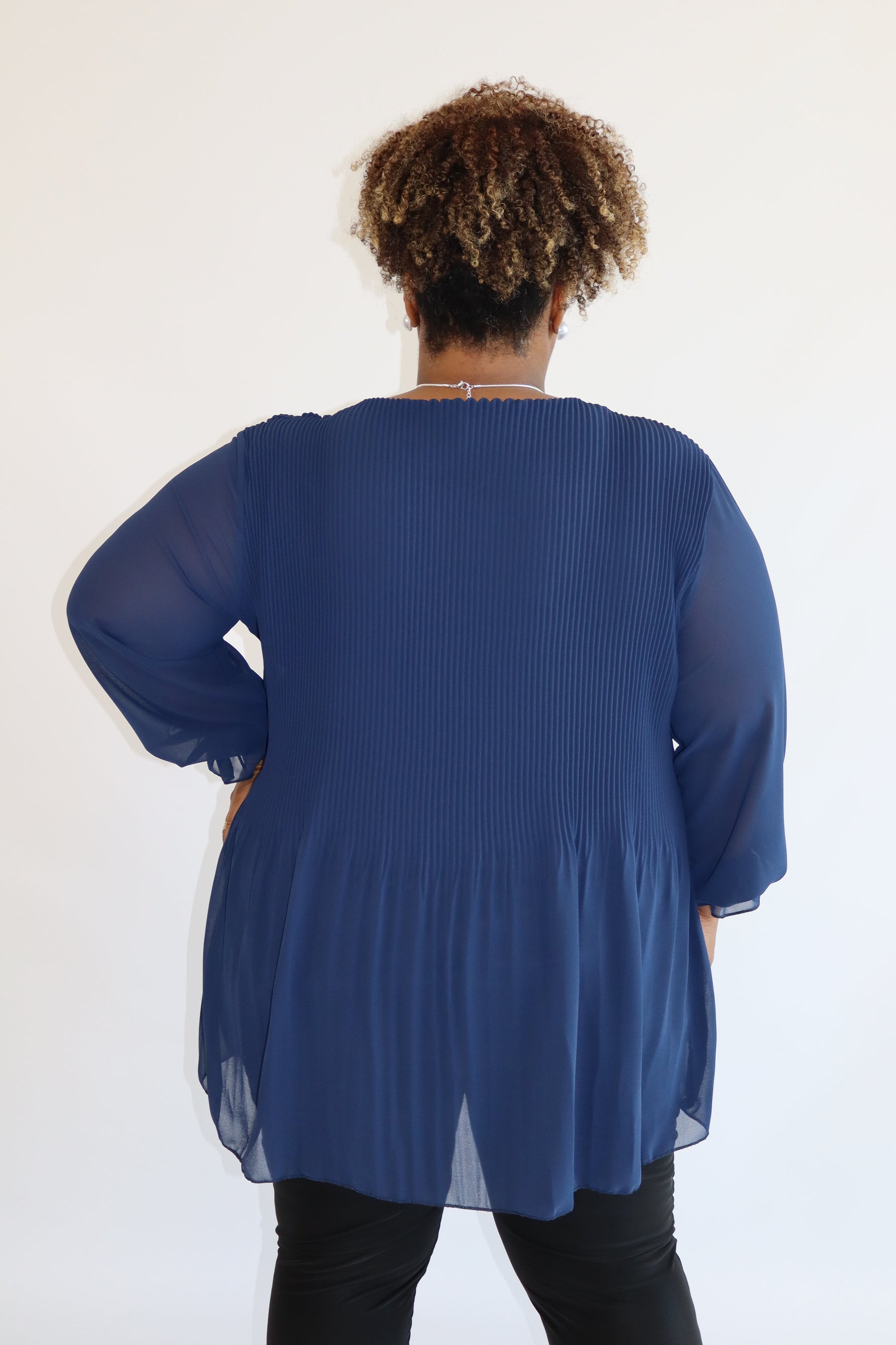 Maizie Pleated Blouse in Navy