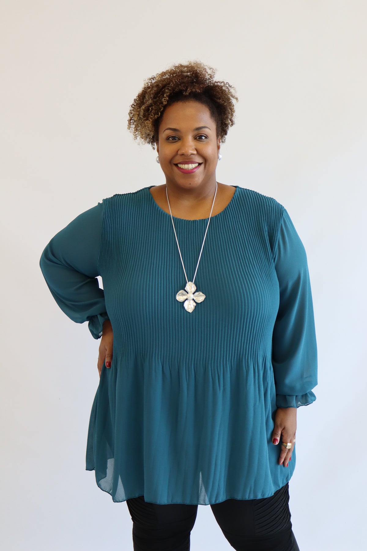 Maizie Pleated Blouse in Teal
