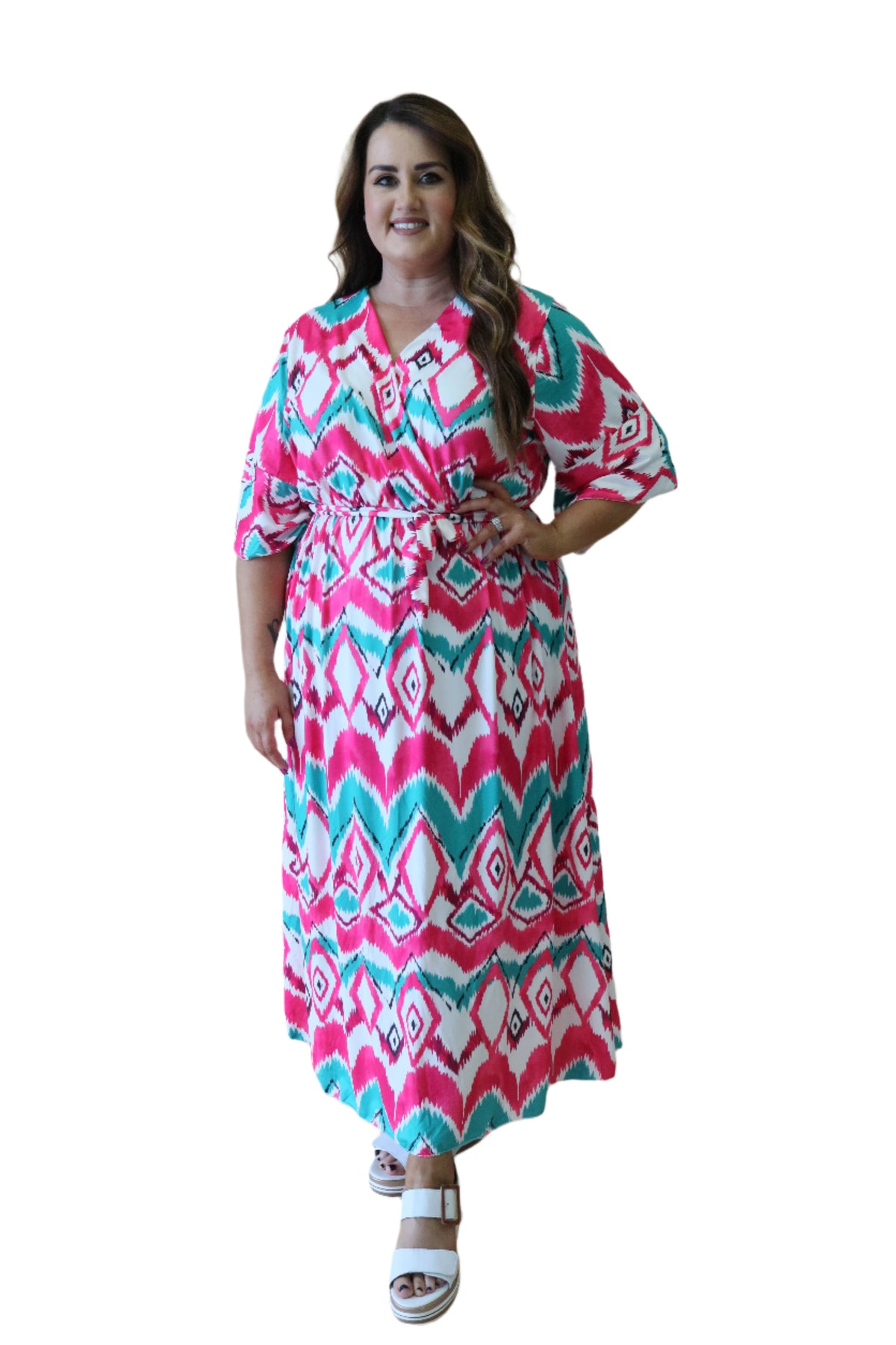 Beth Faux Wrap Dress in White