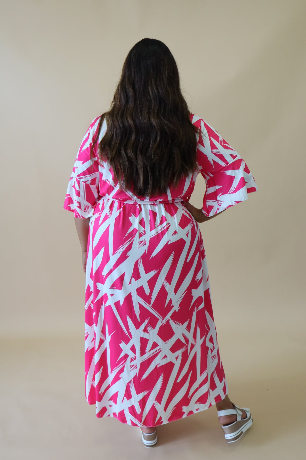 Mali Faux Wrap Dress in Pink Print