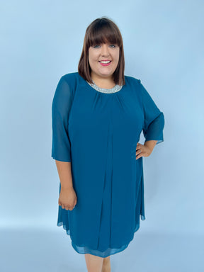 Godske Dress with Diamante Collar in Teal