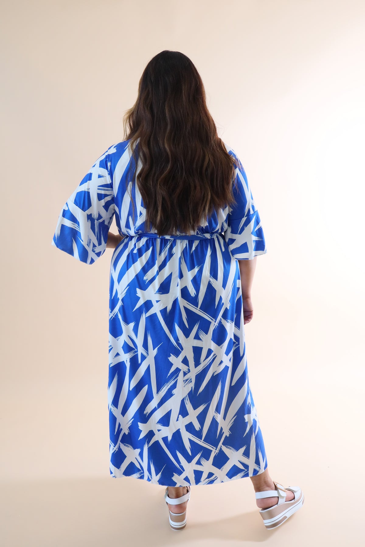 Mali Faux Wrap Dress in Blue Print
