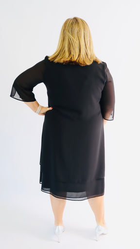 Godske Chiffon Dress with Diamonte Neckline in Black