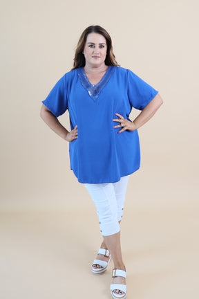 Ruth Sequin Top in Royal Blue