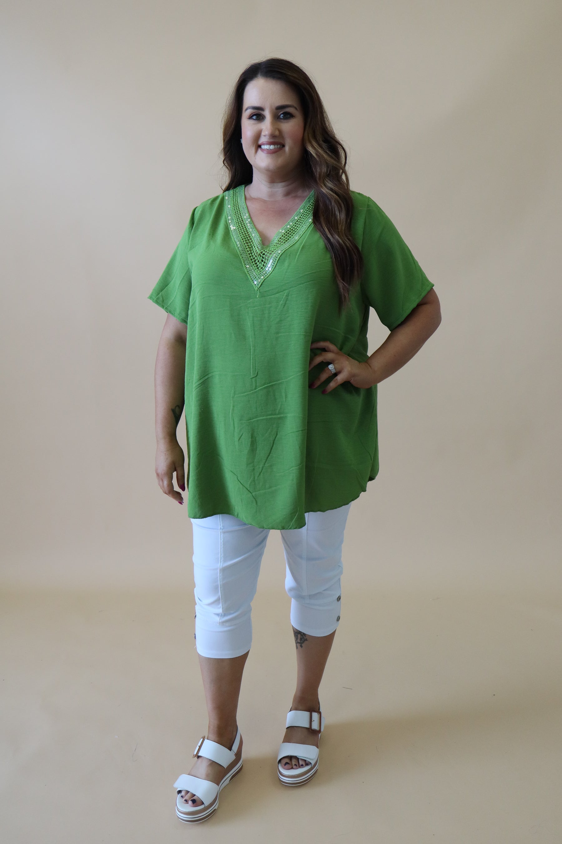 Ruth Sequin Top in Lime