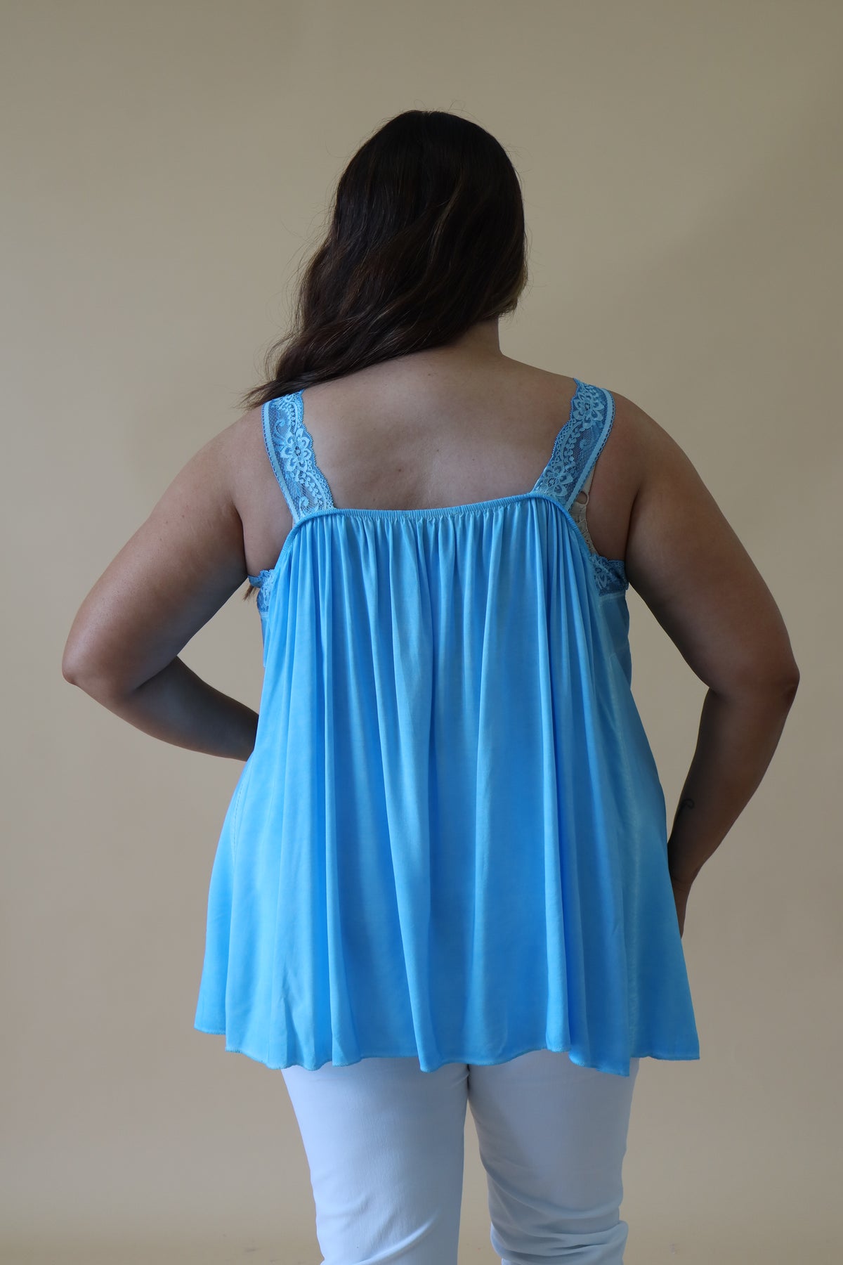 Lily Lace Trim Cami in Blue