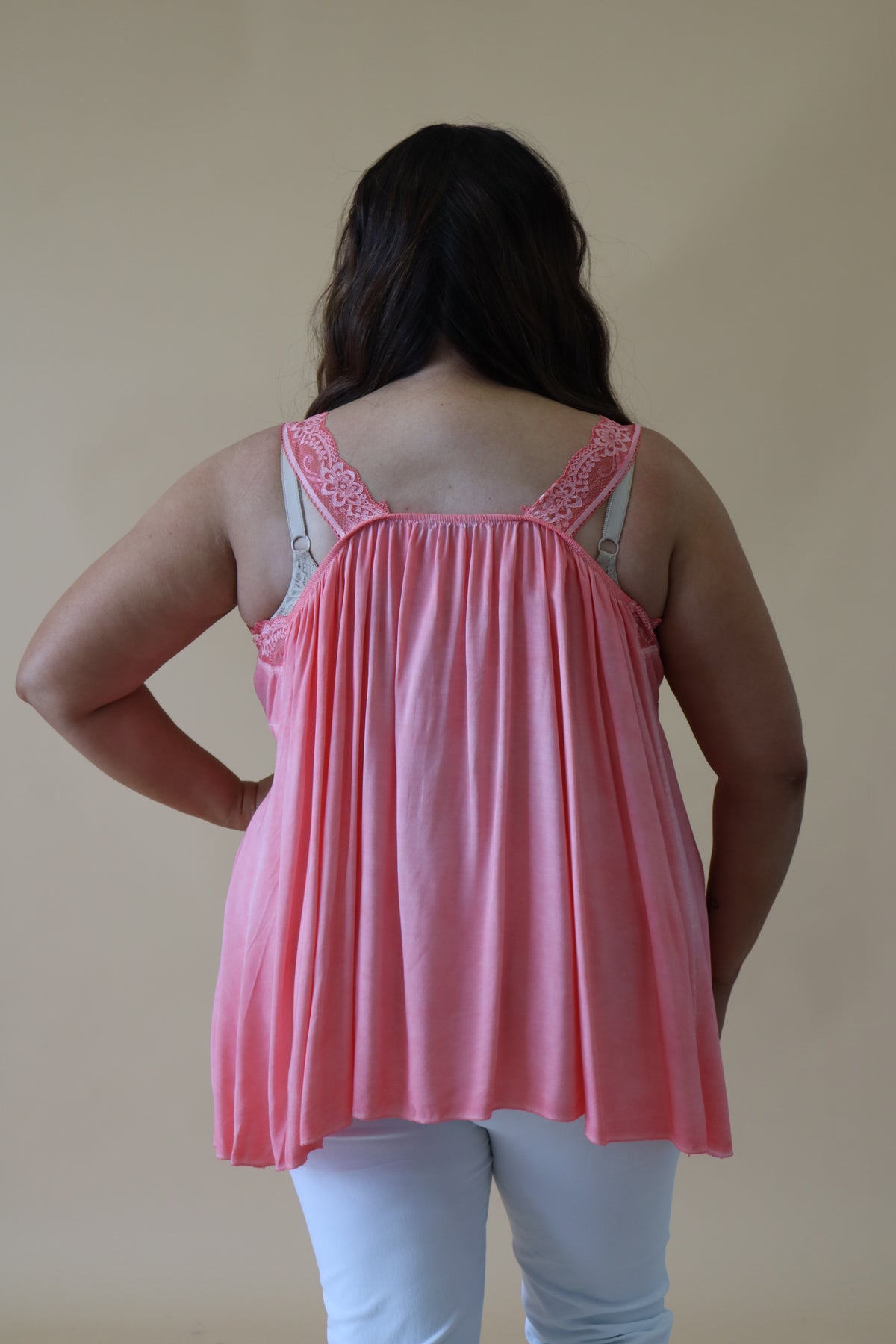 Lily Lace Trim Cami in Salmon