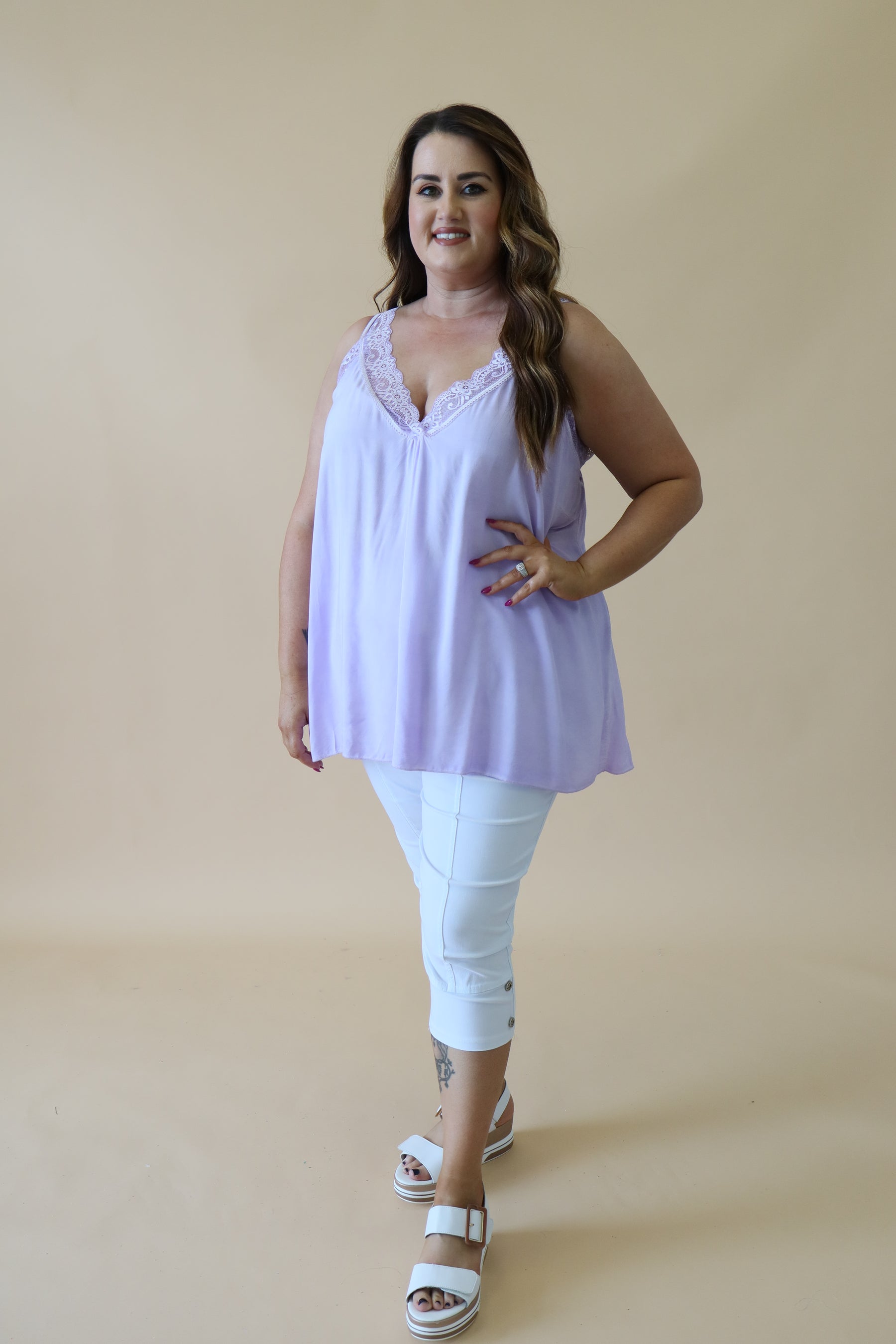 Lily Lace Trim Cami in Lavender