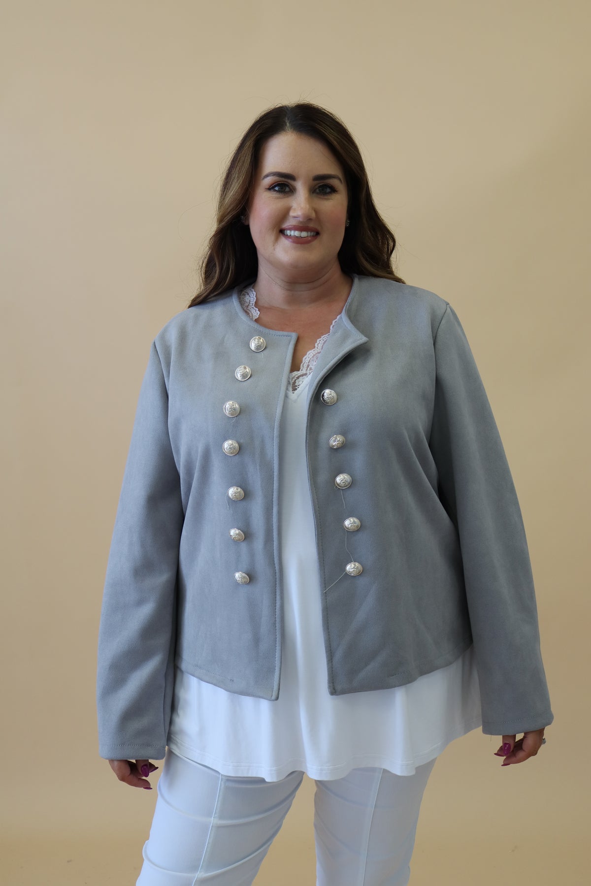 Veda Suede Military Jacket in Grey