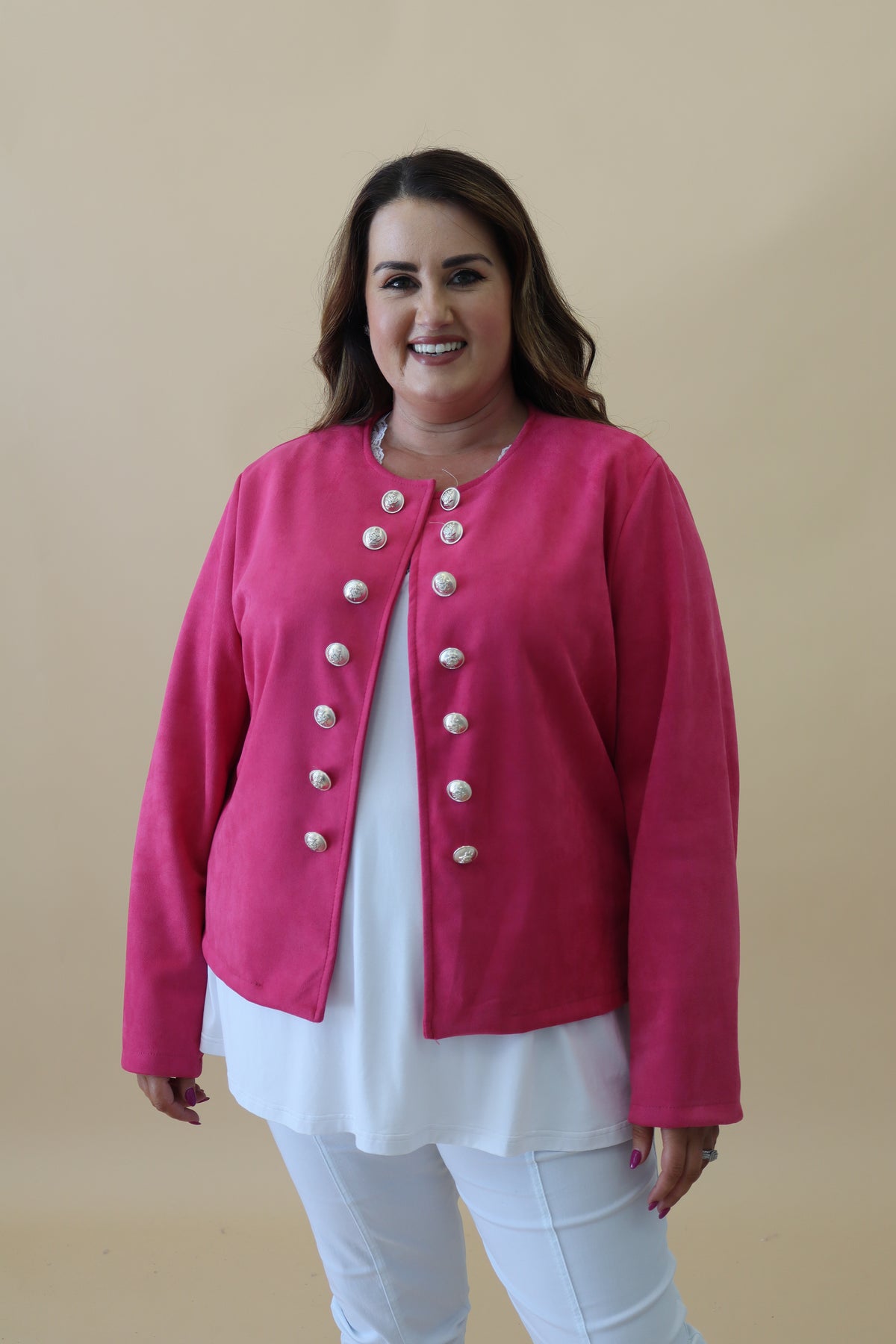 Veda Suede Military Jacket in Pink