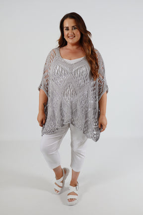 Tara Crochet Top in Grey