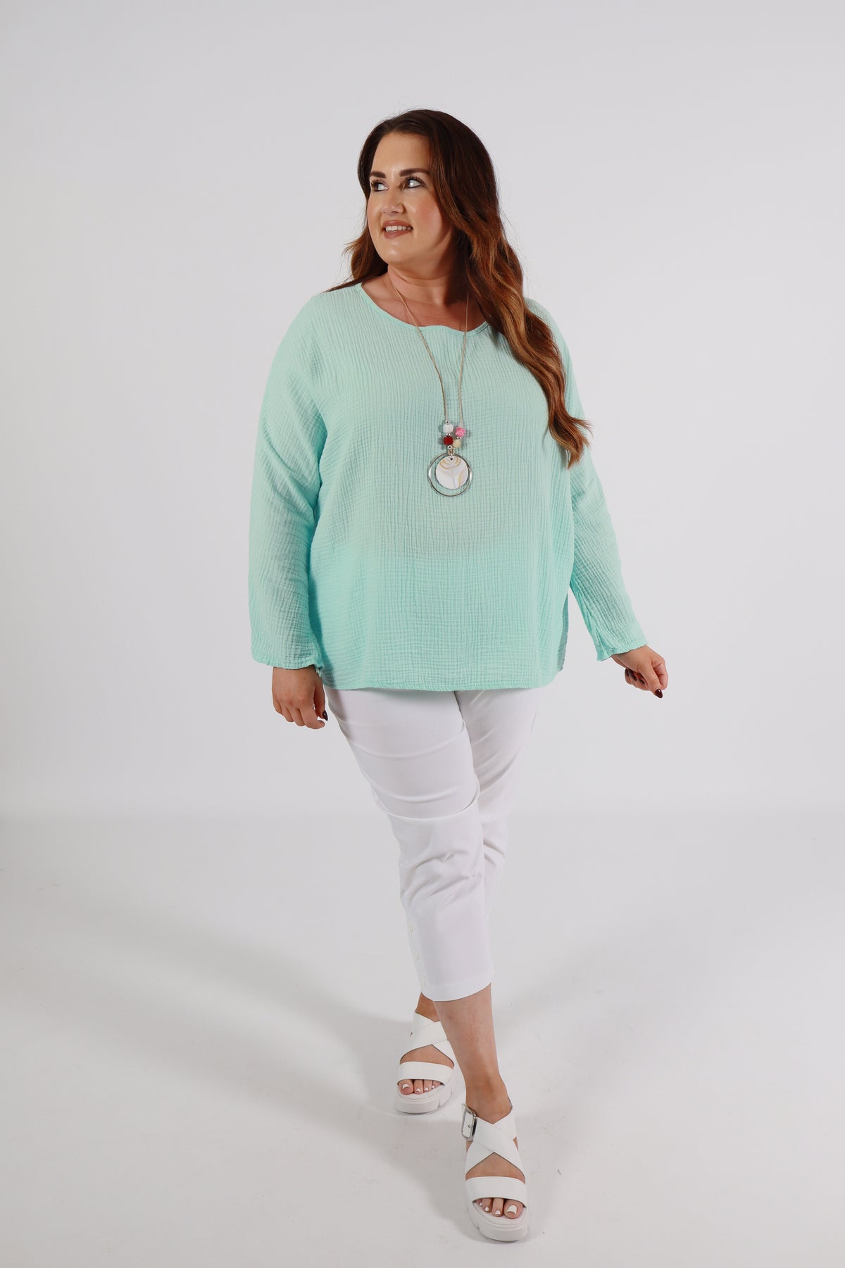 Blair Cotton Blouse in Aqua