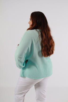 Blair Cotton Blouse in Aqua