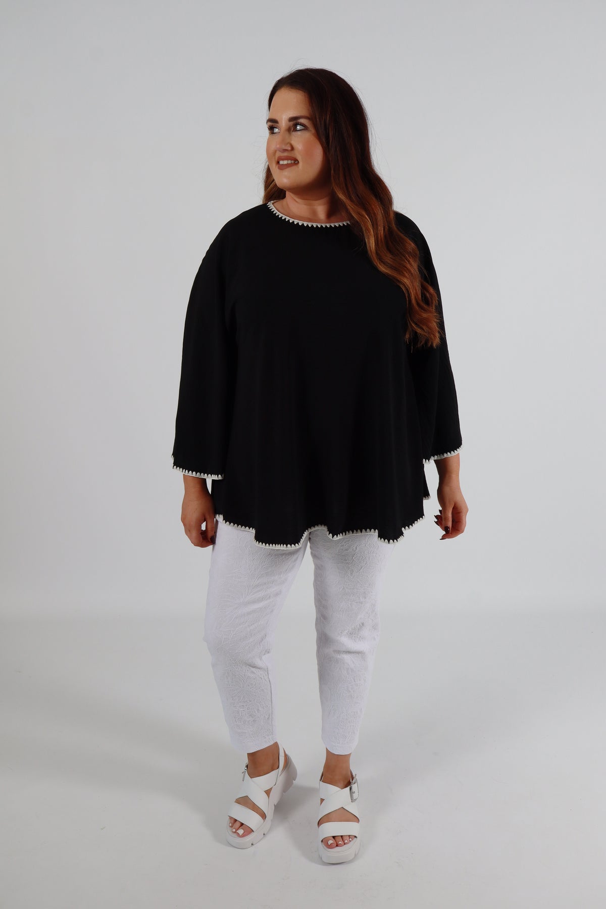 Robell 7/8ths Trousers | White Embroidery