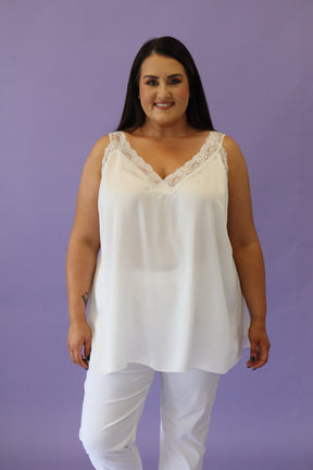 Jade Lace Trim Satin Vest in Cream