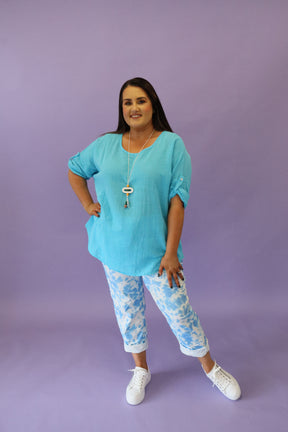 Elsie Cotton Top in Turquoise