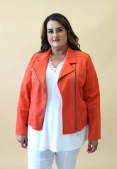 Amber Suede Biker Jacket in Orange