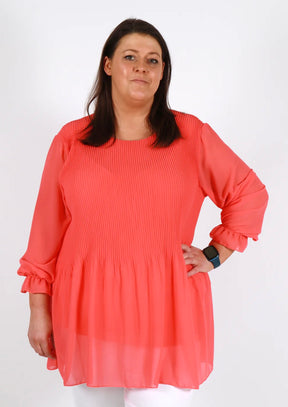 Maizie Pleated Blouse in Coral