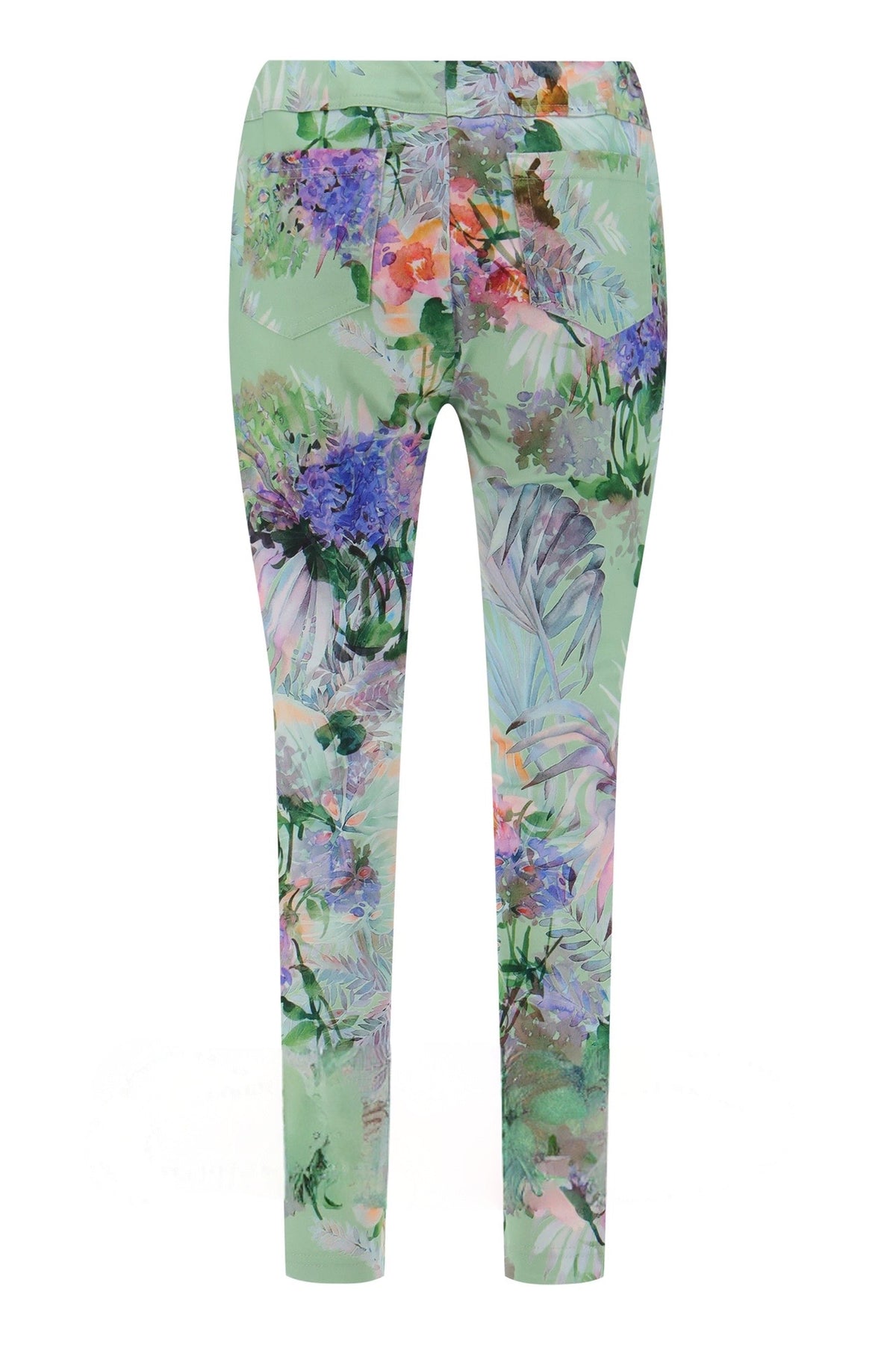 Robell 7/8ths Trousers in Green Flower Print